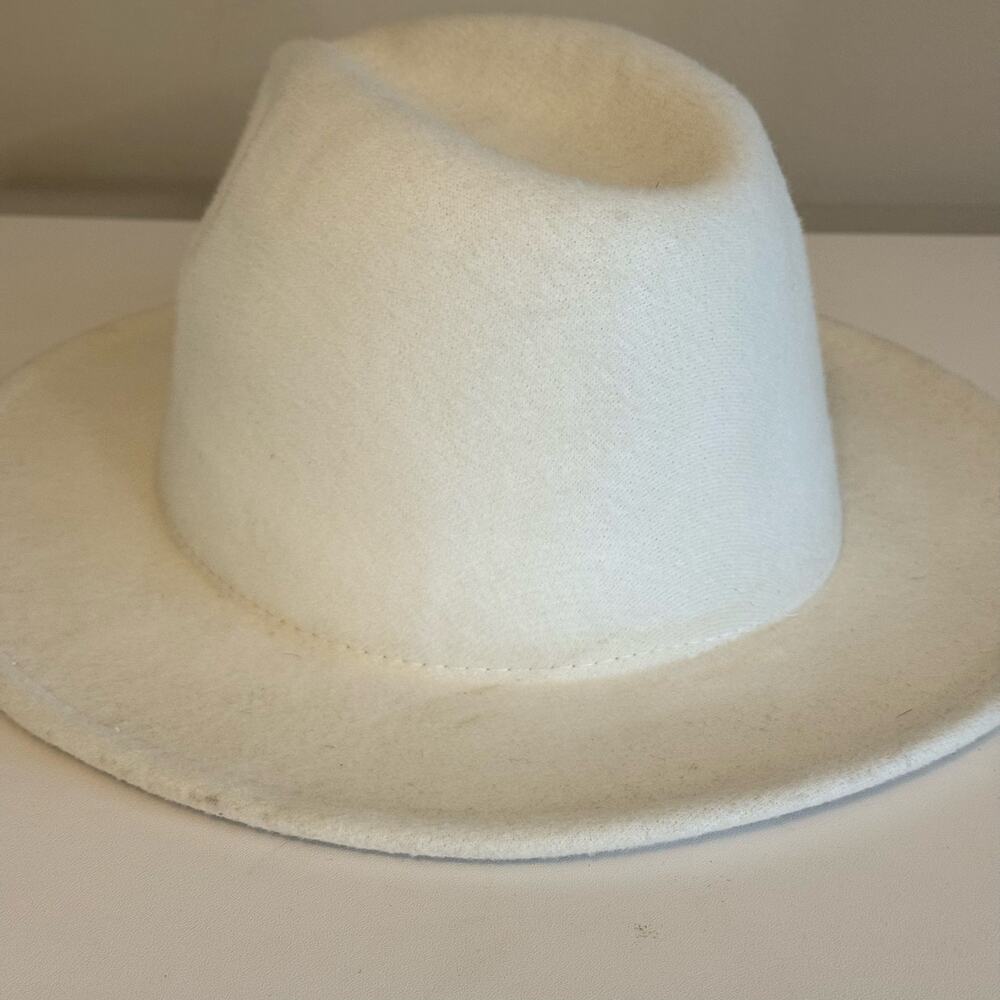 Womens Ivory Felt Classic Wide Brim Pinched Crown Fedora Western Hat OS - Picture 5 of 8